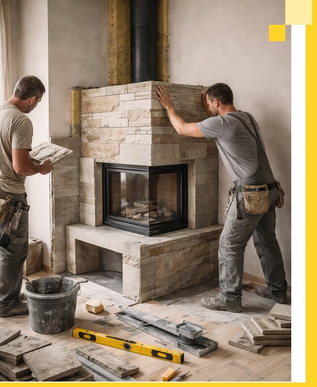 Угловые камины под ключ проект, монтаж и отделка в Иванове