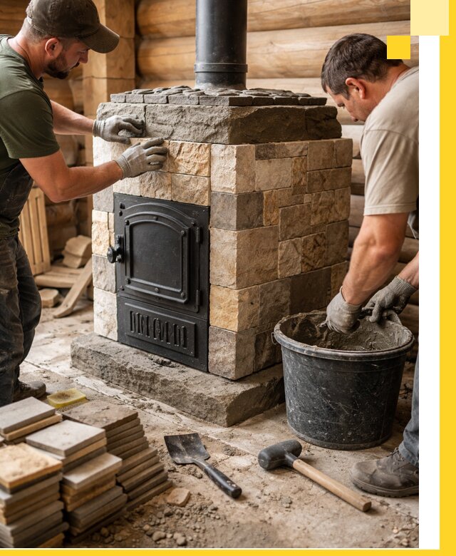 Облицовка банной печи под ключ в Иванове: камень и плитка