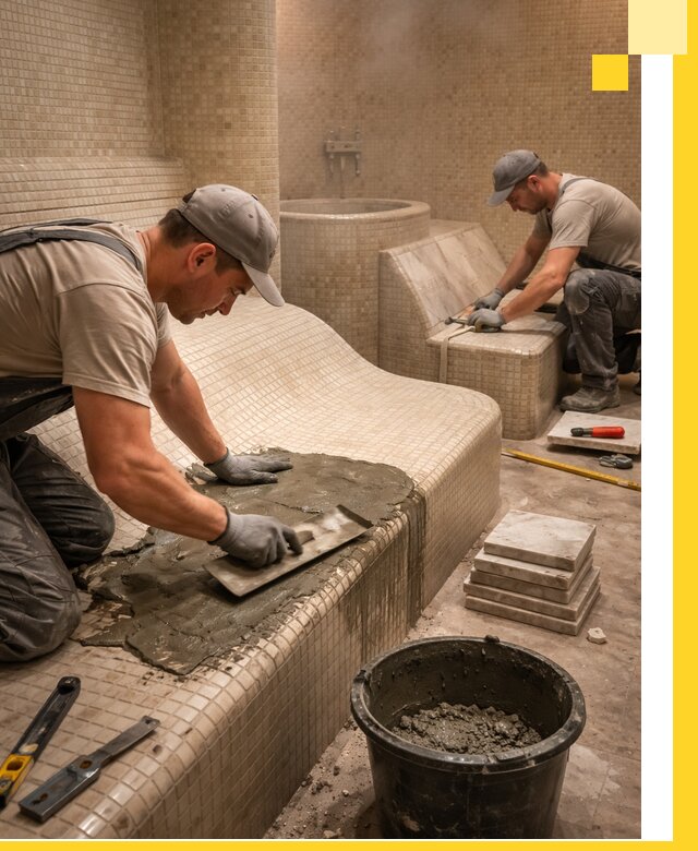 Лежаки для хамама под ключ в Иванове, проект и монтаж