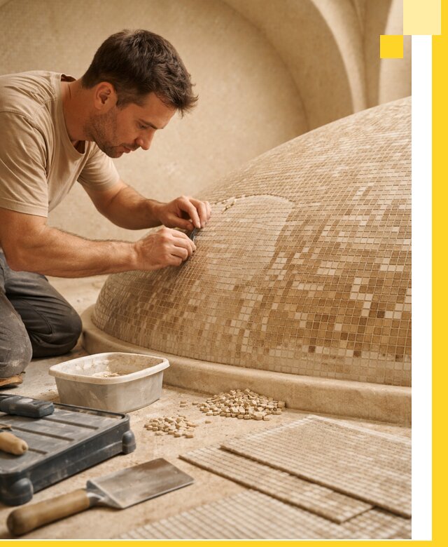 Профессиональная укладка мозаики для хамама под ключ в Иванове